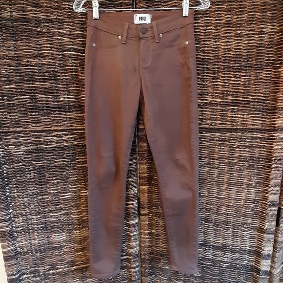 Paige Jeans Verdugo Ankle Coated Waxed Denim Skinny Brown Sienna Silk 24 USA - Picture 1 of 10